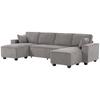 Corner Sofa with Double Chaise Lounges, U-Shaped Sofa Made of Corduroy Fabric with Wide and Deep Seat, Spring Cushions, Light Grey