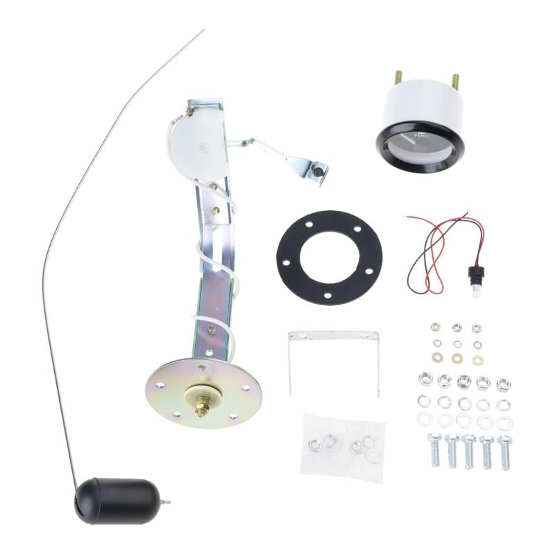 12V Fuel Level Gauge with Float Sensor Kit, 52mm 2 Inch Black Face Instrument for Tank Monitoring, Panel Service, and Replacement Projects
