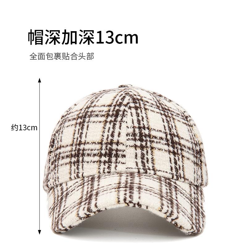 Retro Small Fragrant Plaid Baseball Cap Women's Autumn and Winter Thickened Warm Cap Versatile Face Small Outdoor Visor