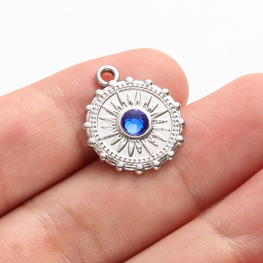 6pcs Evil Blue Eye Charm Dark Blue Heart Moon Eyes Pendant Rhinestone Stainless Steel Charm For Jewelry Making Necklace Keychain