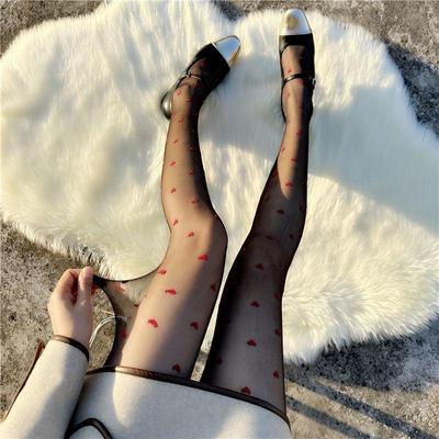 Rote Herz Punkte Ultra-Dünne Schwarze Seidenstrumpfhose für Damen