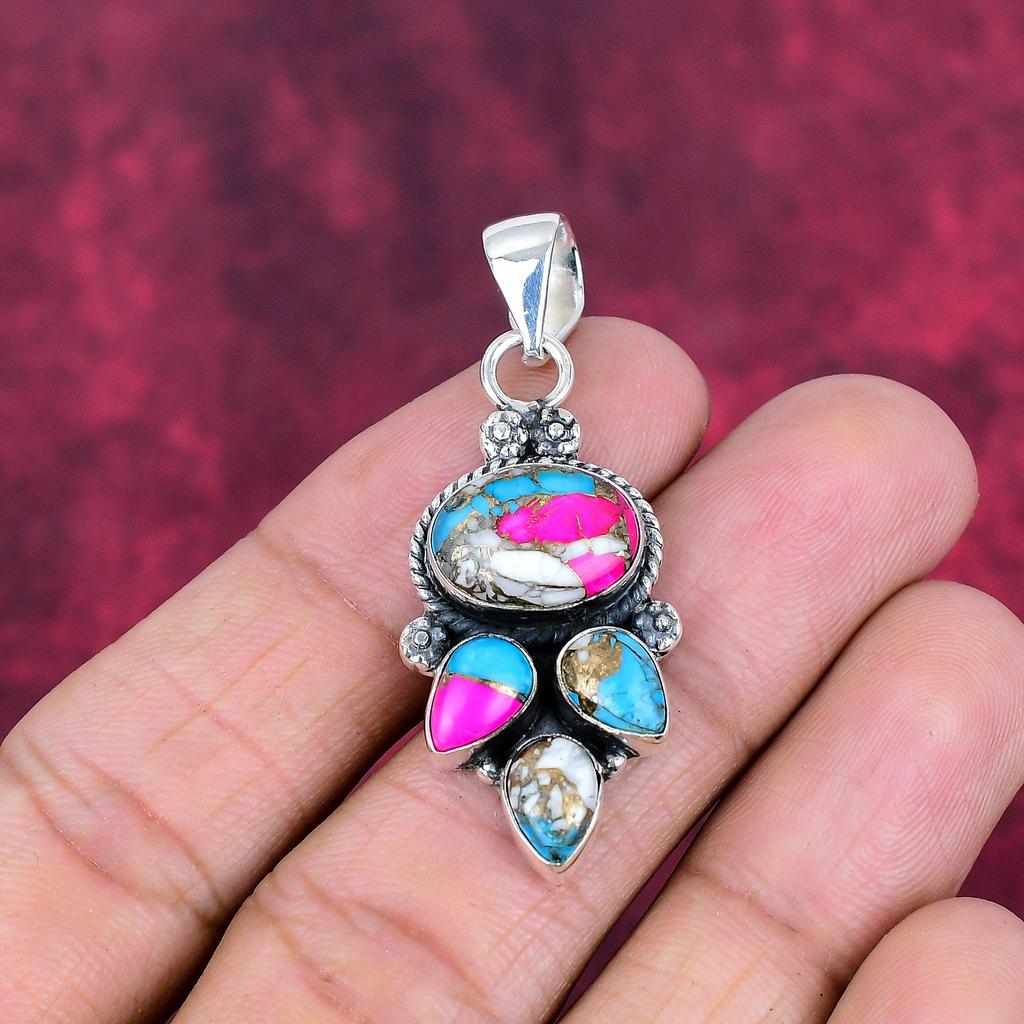 Cotton Candy Turquoise Handmade Gemstone Pendant, 925 Solid Sterling Silver Pendant Antique Jewelry, For Engagement Gift