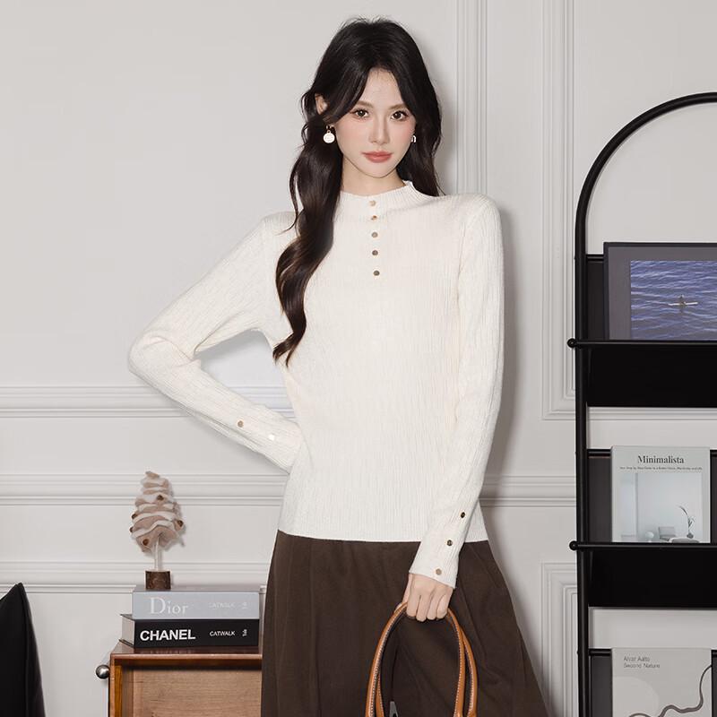 

Women s Ruffle Trim Mock Neck Long Sleeve Knit Top One Size