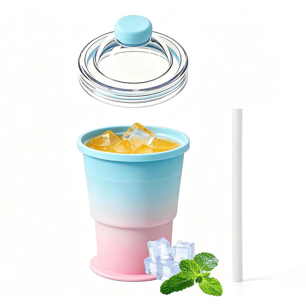 Ice Mold Cup with Lid 325ml Foldable Cold Drink Making Ice Ball Maker Mold for Travelers Bartenders Home Office Parties Camping