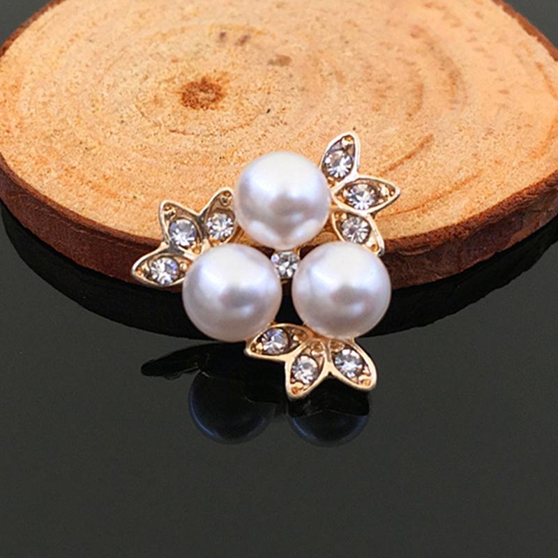 2015New 100Pcs 20mm Pearl Flower and Gold Leafs Rhinestone Flatback Embellishment Button for DIY Hair Accessories HZ256