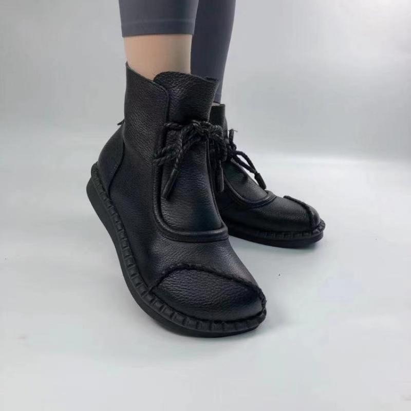 Short boots women's winter women's two cotton flat-bottomed non-slip women's shoes soft leather mother shoes velvet boots