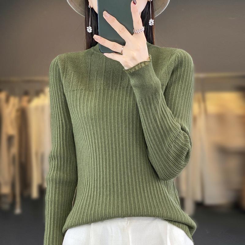 Maglioni da Donna alla Moda Casual Autunno Inverno Tinta Unita Stampa Manica Lunga Mezzo Dolcevita