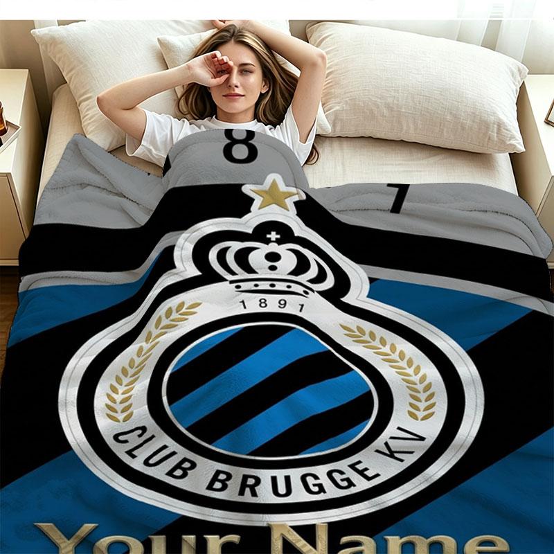 1PC Club Brugge KV Custom Name Patterned Flannel Blanket Suitable For All Seasons for Home Decor Warmth and Comfort Gifts Holiday Present