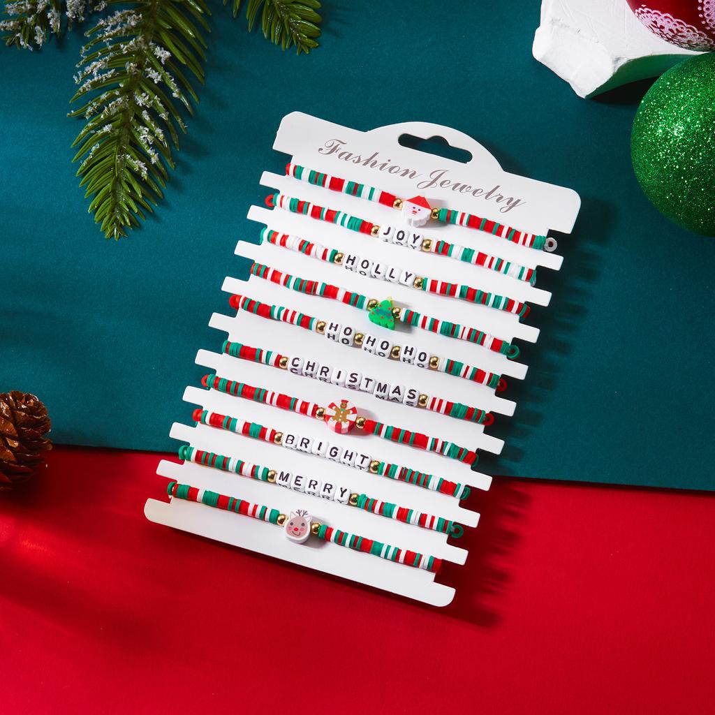 10Pcs/Set Colorful Soft Clay Beads Christmas Tree Santa Claus Beaded Bracelet Set For Women Stackable Bangle Handmade Party