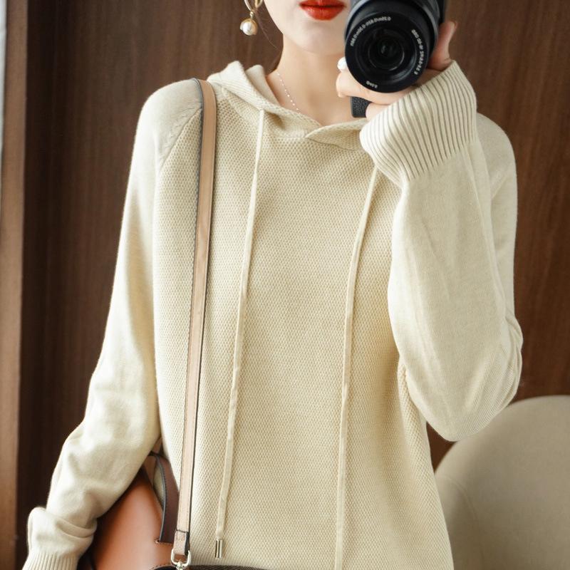 Women's Plus Size Hooded Knit Sweatshirt - Spring/Autumn 2025 Casual Hoodie Sweater
