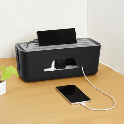 Cable Management Box with Mobile Stand - Power Strip, Cords, Wires | Surge Protector Hiding Cover Organizer for Home, Office (Black)