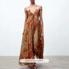 Damen V-Ausschnitt Ärmellos Spaghettiträger Midi-Kleid Slim Fit Mittlere Taille Sexy Bohemian Bedruckt A-Linien-Kleid
