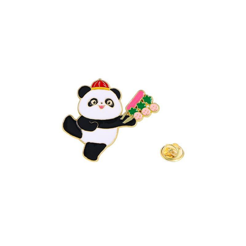 Chinese style panda brooch cute animal bag badge clothing bag accessories bamboo giant panda chain collar pin