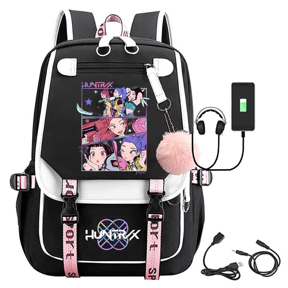 K-pop Demon Hunter Girl Group Backpack with Pompom - School and Campus Edition