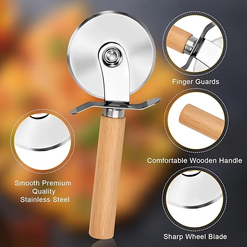 Premium Stainless Steel Pizza Cutter Wheel with Ergonomic Wooden Handle - Smooth Rolling Blade for Effortless Slicing of Pizza and Bread,