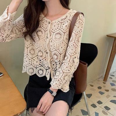 Herbst neuer Westernhakenblumen-Hohlspitzenschal mit kurzer Strickjacke, langärmeliges Oberteil für Damen