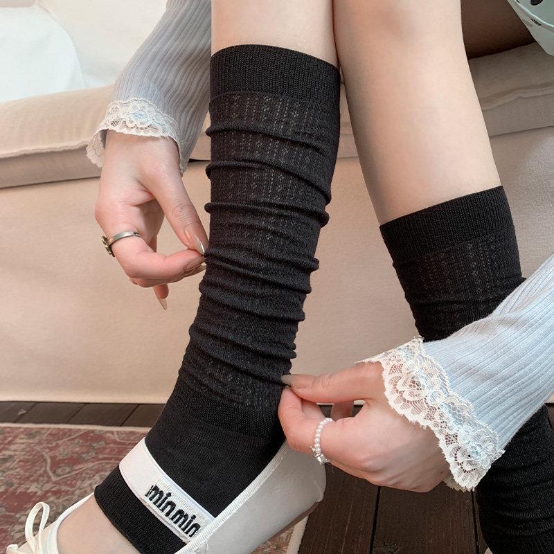 Women's White Mid-Calf Footless Cotton Socks - Thin Summer Style with Half-Length Leg Warmers, Suitable for Flip-Flops