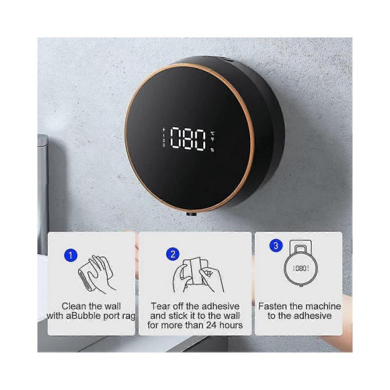 Wall Mounted Automatic Soap Dispenser, Electric Soap Proposal Machine, Rechargeable with Temperature Display, Suitable for Kids And Adults (black)
