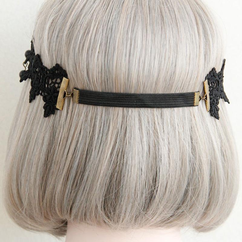 Beads Black Hairbands For Women Girls Neo-Gothic Flower Lace Tiara Headdress Female Halloween Party Fashion Noble Jewelry