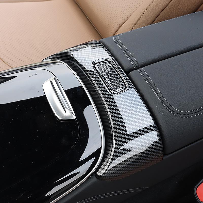 Car For Mercedes Benz E Class W214 2024 Console Armrest Box Button Frame Cover Trim Interior Accessories Carbon Pattern Stickers