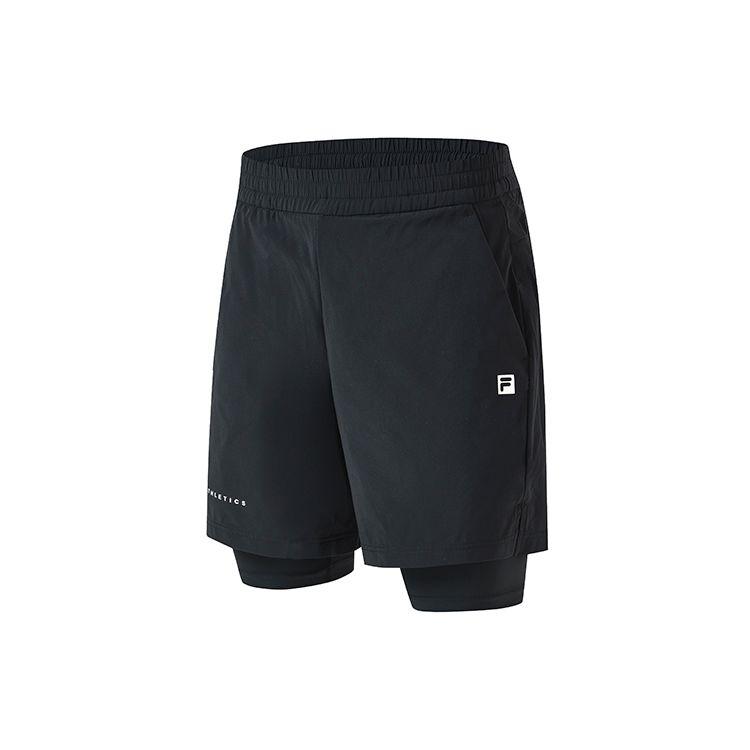 Fila Latte Girl 3.0 Logo Print Two-In-One Sports Fitness Shorts Men Shorts Deep-Black A11M321804F-BK