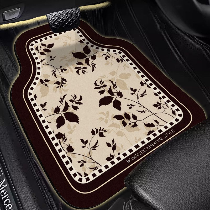 Mats, Retro French-Style Interior Decorative Mats, Non-Slip, Water-Absorbent, Easy-To-Clean Mats, Can Be Cut to Fit, Semi-Enclosed Car Floor Mats