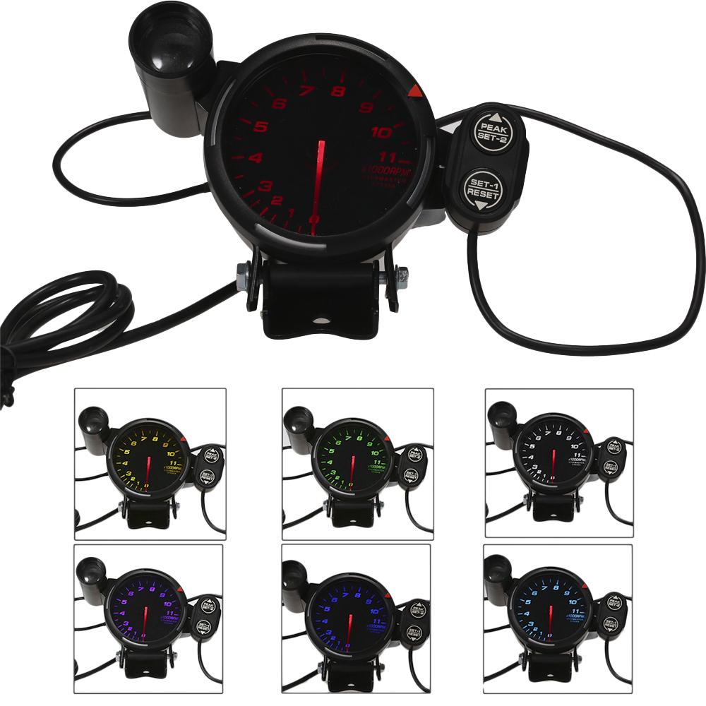 3.5Inch Diameter Car Tachometer RPM Gauge 0-11000 RPM with 7 Colors Backlight