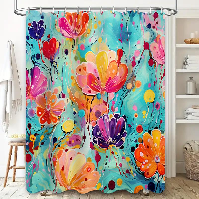 Delightful Floral Shower Curtain Bold Colors Abstract Design for Bathroom Decor Modern Print Home Accessories Waterproof Fabric