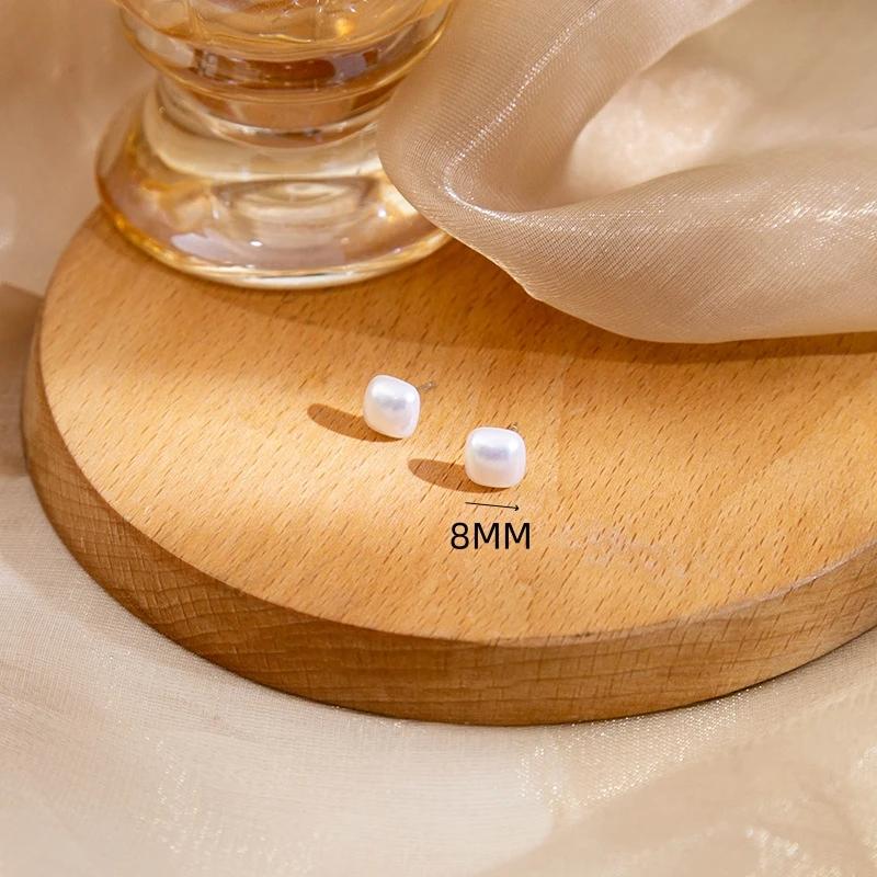 White 8mm Square Imitation Pearl Stud Earring for Women Elegant Romantic Temperament Jewelry Accessories Wedding Girl Gift