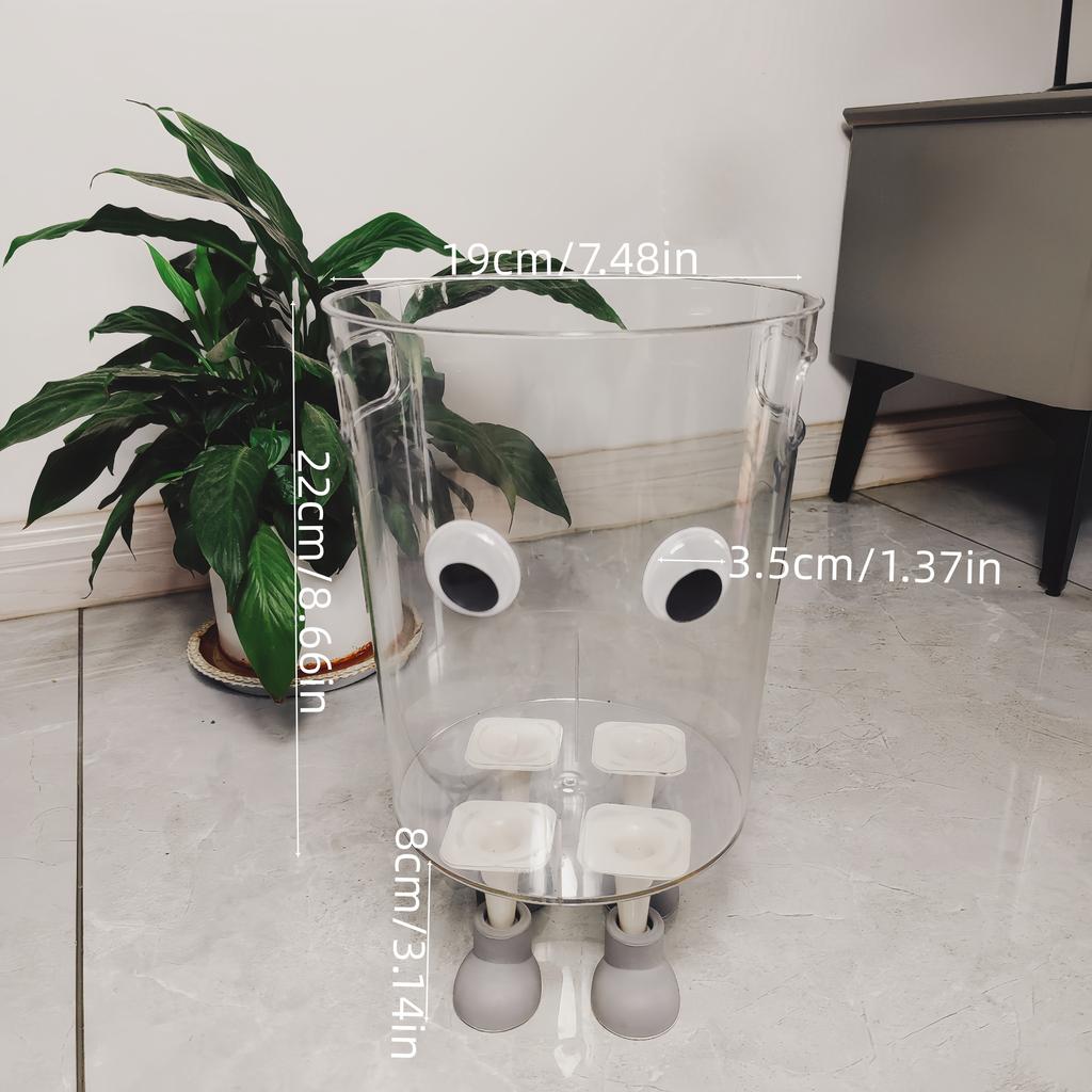 Modern Transparent Trash Can with Eyes & Four Legs, Cylindrical Plastic Bin, Stylish Discreet Waste Basket, Suitable for Office, Room