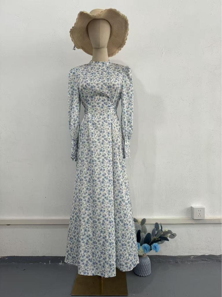2025 Spring Loose Tie Floral Satin Long Sleeve Dress