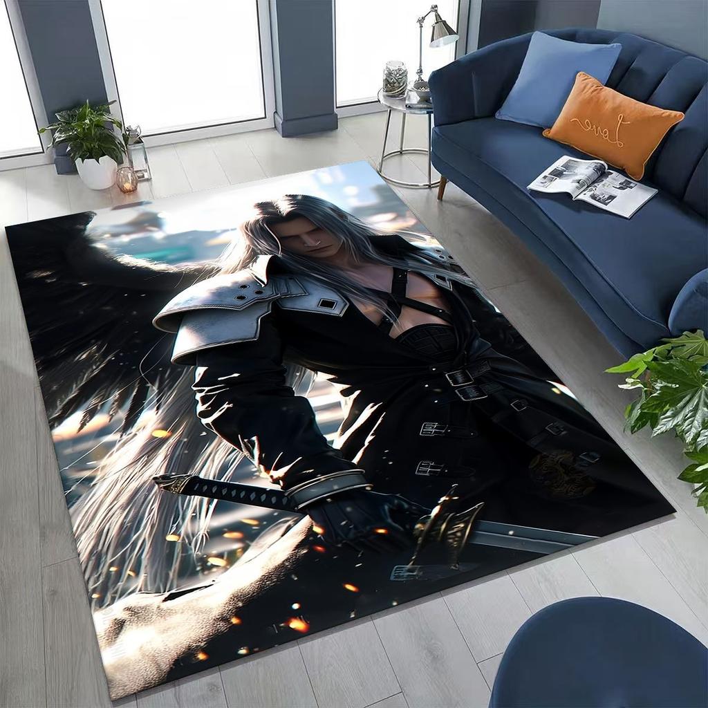 Cartoon Final Fantasy Sephiroth Cloud Tifa Game Rug for Bedroom Living Room Sofa Home Doormat Decor, Large Non-slip Floor Mat