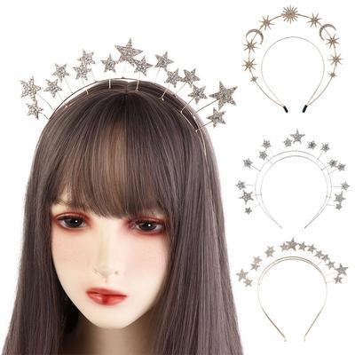 Silver Glory Crown Metal Baroque Hairbands Temperament Star Hair Hoop  Head Jewelry