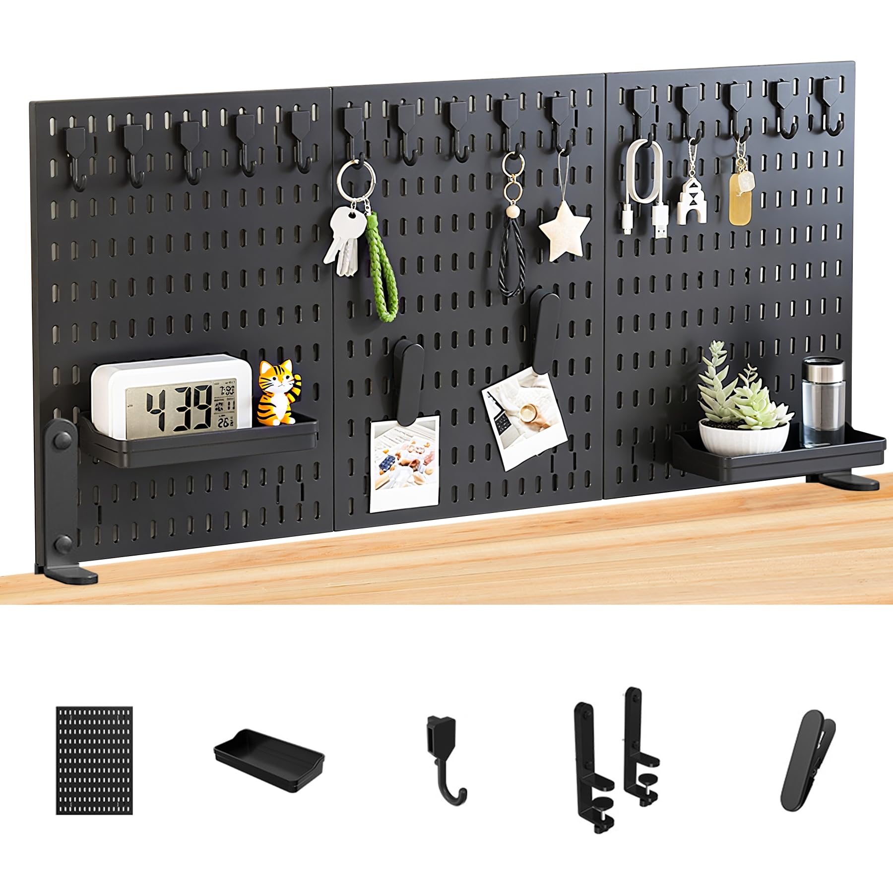 

CZEAR Desktop Desk Small Item Storage Perforated Small Item Storage Decorative Document Large Capacity Clips are panel is Pegboard, Panel, Clamp-Type, чёрный