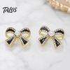 Sophisticated Gift for Her 1 Pair Sparkly Rhinestone Bow Knot Stud Earrings Women, Faux Pearl Chic Office Wear Jewelry Ribbon Earrings, Statement