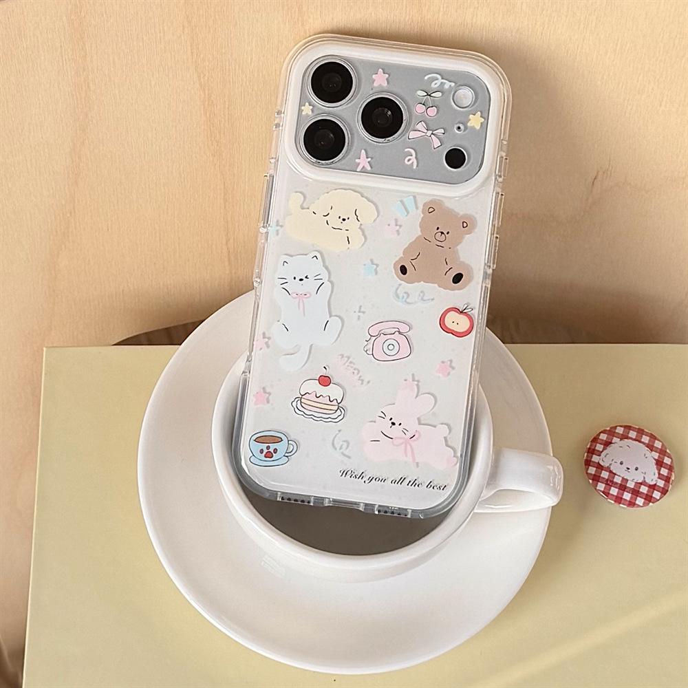 Cartoon Double-Layer Anti-Drop Phone Case for iPhone 15/17/16 Pro Max, Puppy Cat Design