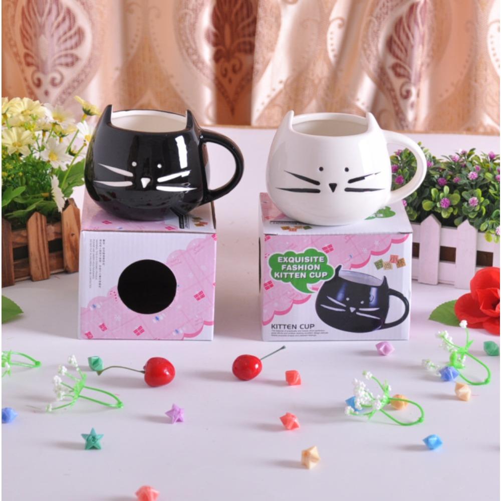 Kreative niedliche schwarz-weiße Katze Keramiktasse, Wasserbecher, Tasse bemalte Keramiktasse Becher