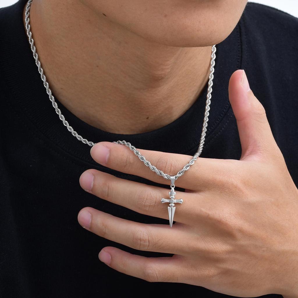 Vnox Punk Schwert Anhänger Halskette Gedrehte Kette für Männer Frauen, Unisex Schmuck Geschenke für Geburtstag Valentinstag