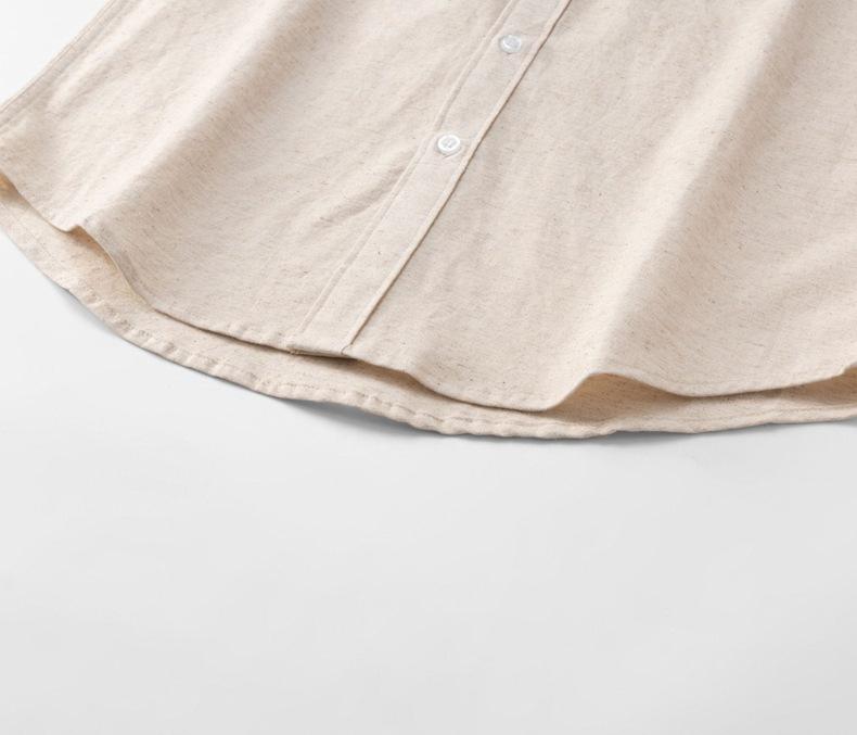 Men's Cotton Linen Stand-up Collar Shirt - Khaki, Retro, Long Sleeve, Trendy Top for Spring and Autumn.