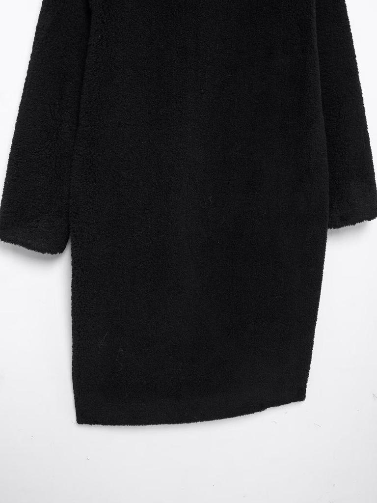 European-American Style Women's Winter Fleece Long Coat with Stand-Up Collar - Versatile, Warm Outerwear
