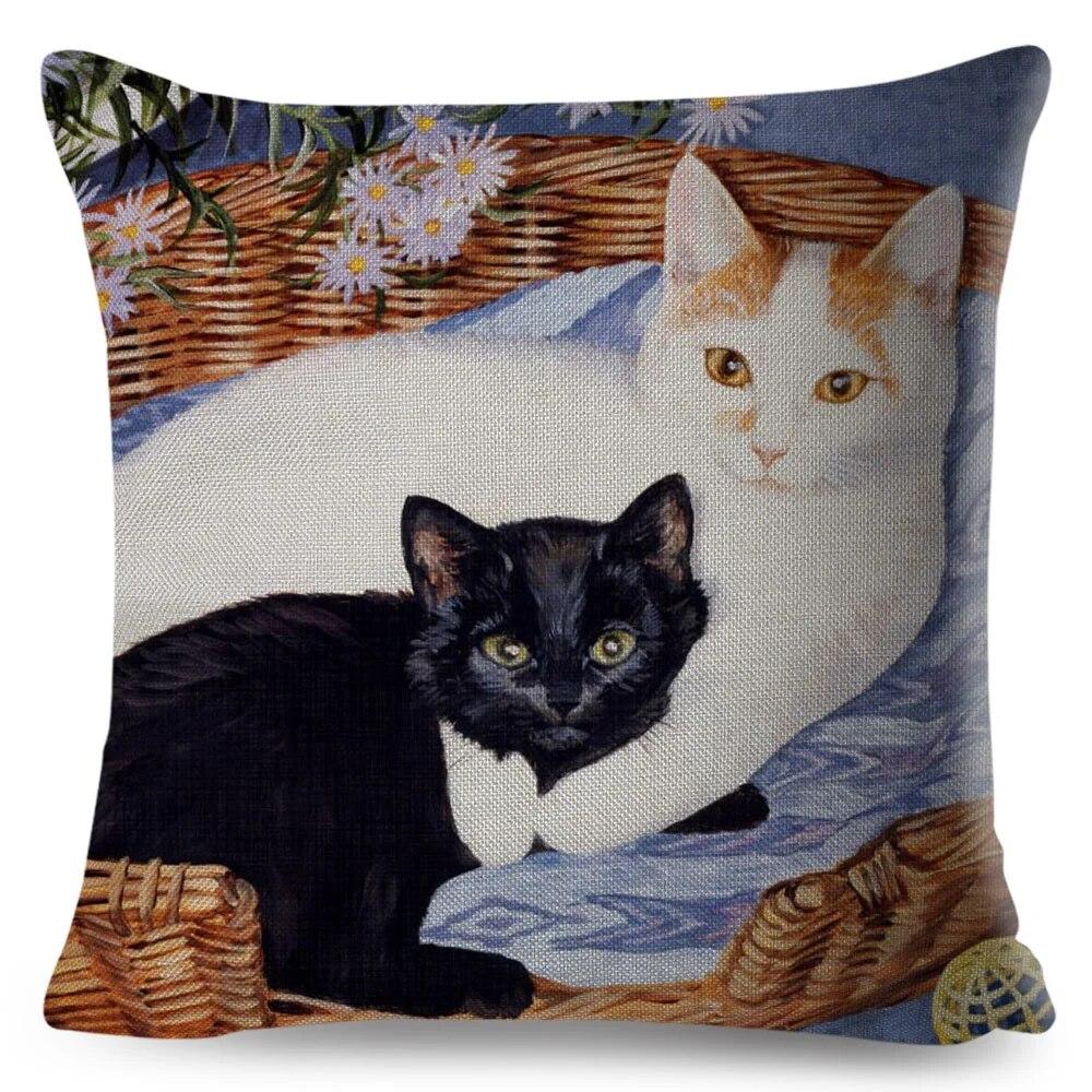 Pet Cartoon Animal Pillowcase Cute Watercolor Cat Cushion Cover Decor Sofa Home Car Children's Room Pillowcase