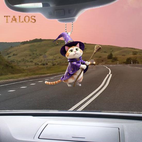 Wizard Hat Cat Hanging Decoration Home Indoor Christmas Tree Car Rearview Mirror 2D Flat Acrylic Broom Kitten Hanging Ornament Animal Pendant