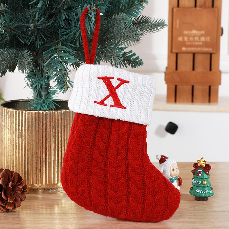 Christmas Socks Knitting Red Snowflake Alphabet Letters Christmas Decoration For Home Tree Ornament Gift Navidad Natal Decoration