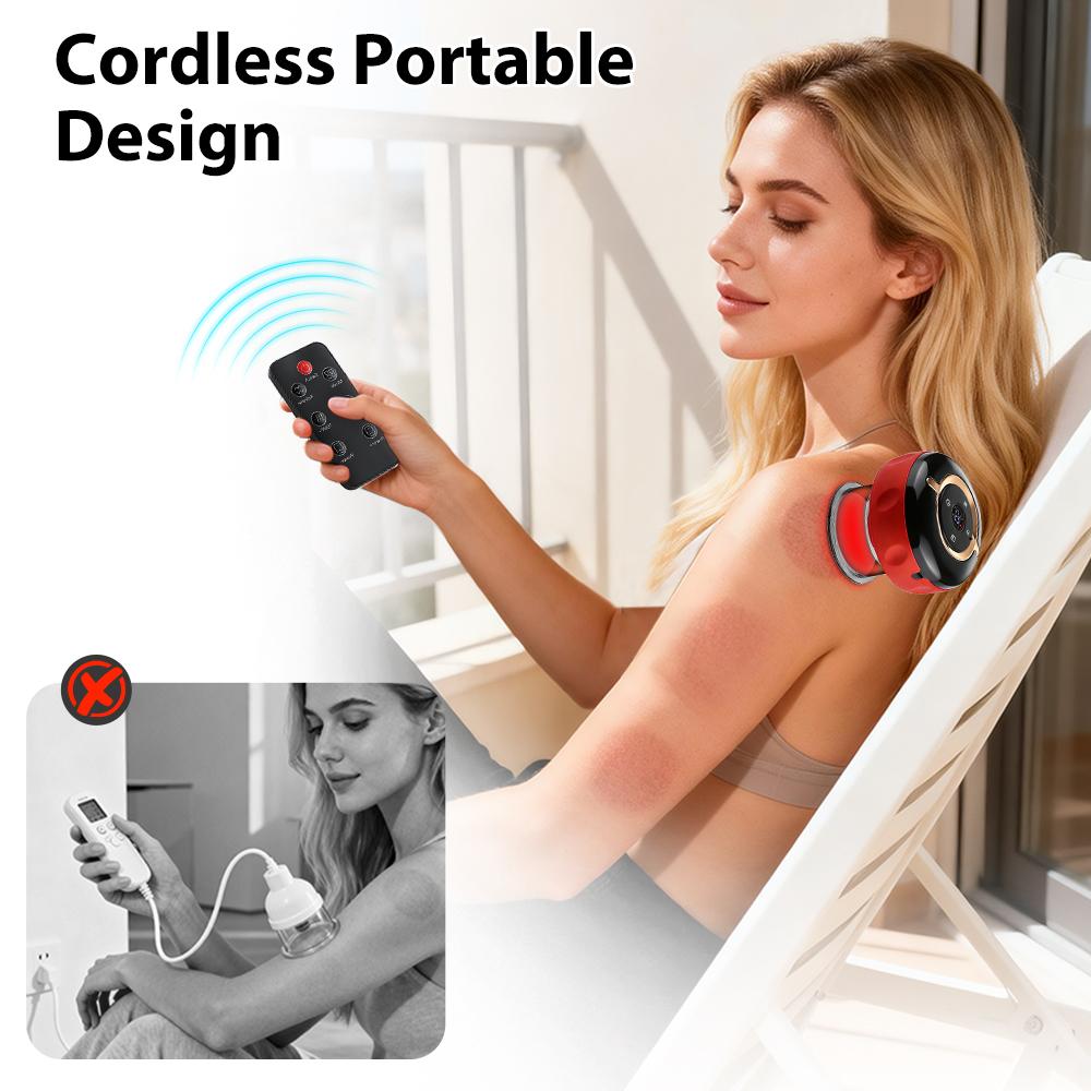 Smart Red Light Cupping Massager Wireless Portable with Remote Control 12 Levels Suction 12 Levels Heating for Body Relax