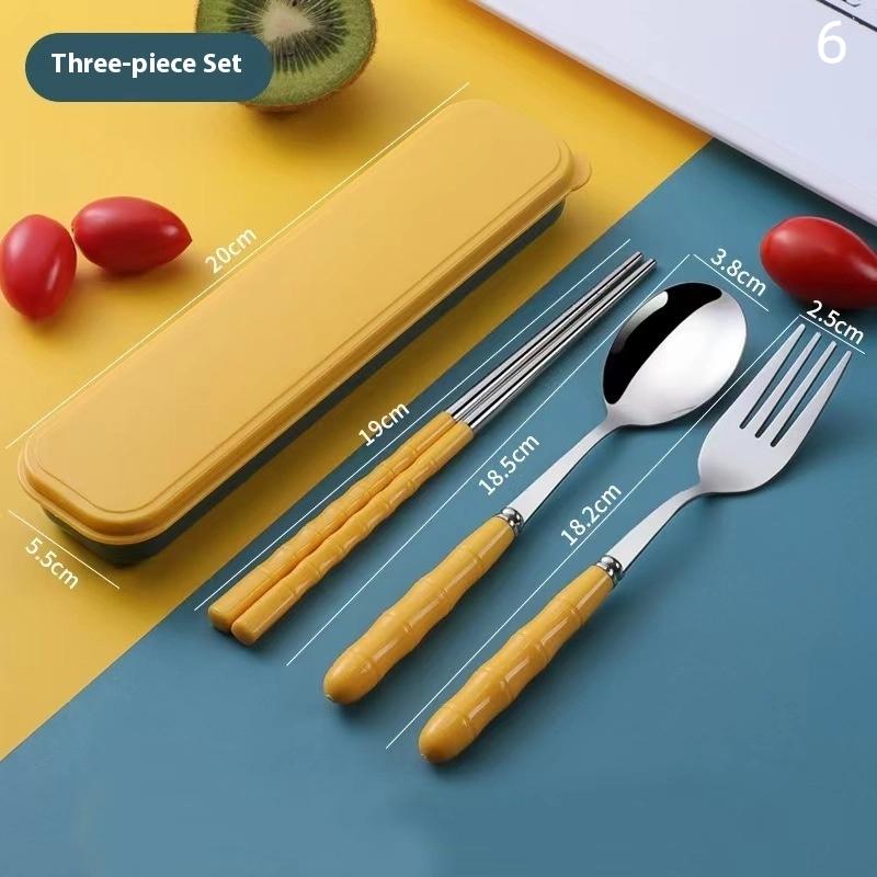 Stainless Steel Portable Student Tableware Outdoor Travel Lunch Box Spoon Fork Chopsticks Set With Storage Case Adult Gift