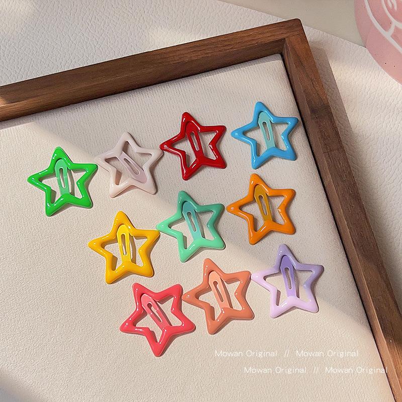 10Pcs/Set Solid Color Star Hair Clips For Kids Girls Headwear Alloy Barrettes Cute Glitter BB Clips Hairpins Hair Accessories