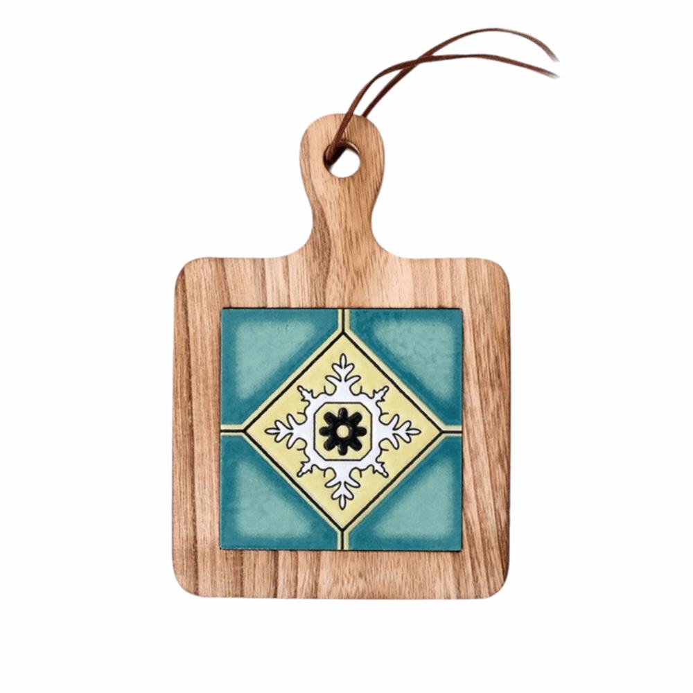 Retro Solid Wood Coaster Floral Coffee Cup Mat Japanese Style Wood Ceramic Tile  Coffee Break B