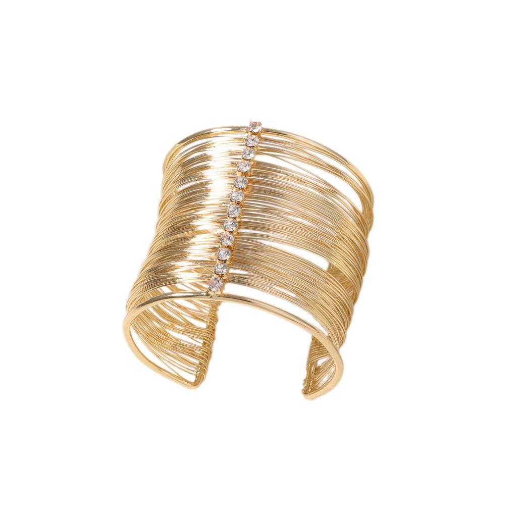 European and American exaggerated fashion punk style open iron winding multi-layer wide-sided bracelet design sense slightly inlaid zircon model