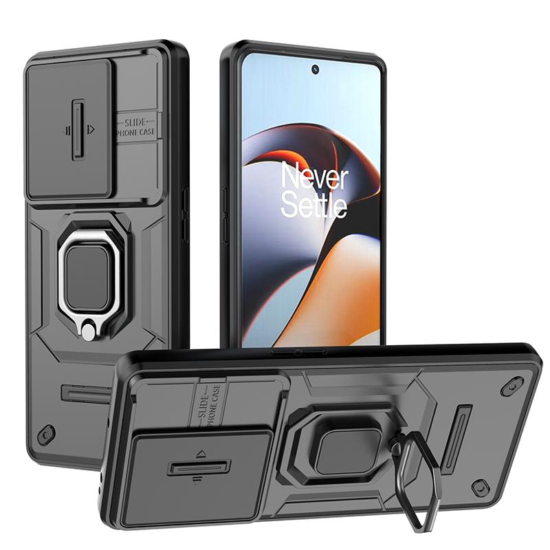 

Для OnePlus 12 12R 11 11R Battle Bear Slide Push Window ТПУ + ПК Протиударне металеве кільце Автомобіль Магнітна адсорбція Стенд Задня кришка корпусу For OnePlus 11R чорний