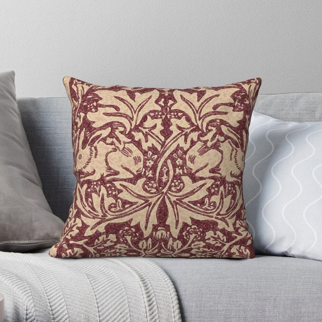 William Morris Brer Rabbit Burgunder Quadratische Kissenhülle Polyester Leinen Samt Kreative Dekor Kissenbezug Bettkissenbezug 18